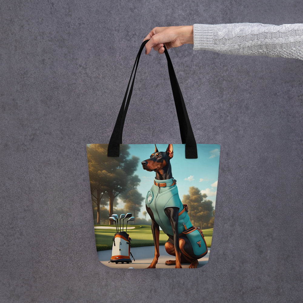 Tote bag-Doberman Pinscher Golfer V3