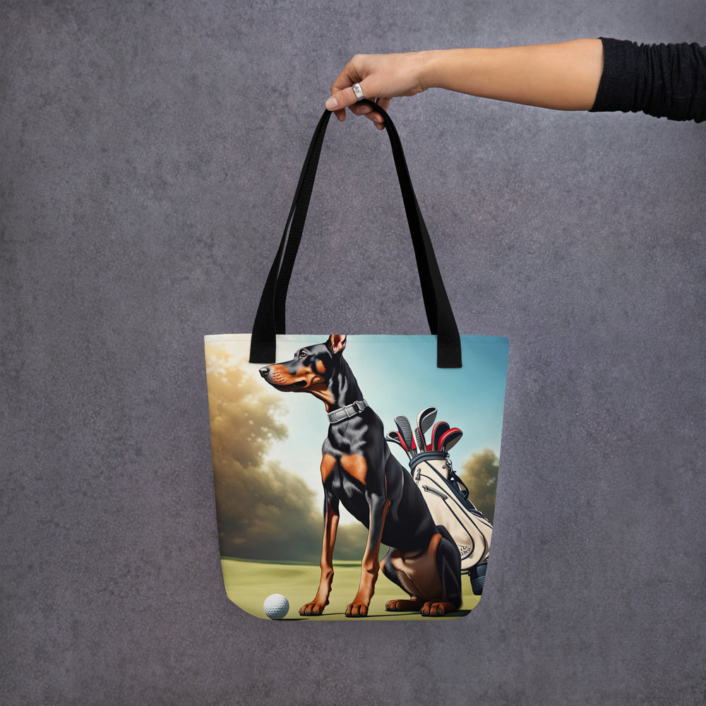 Tote bag-Doberman Pinscher Golfer V4