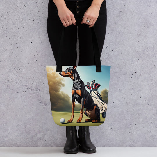 Tote bag-Doberman Pinscher Golfer V4