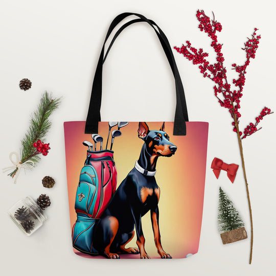 Tote bag-Doberman Pinscher Golfer V5