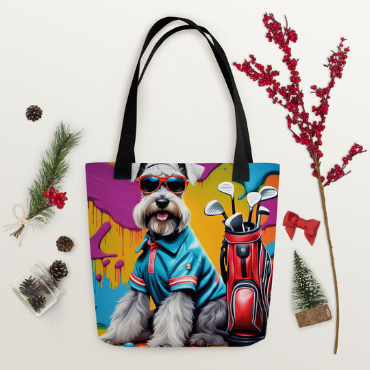 Tote bag-Miniature Schnauzer Golfer