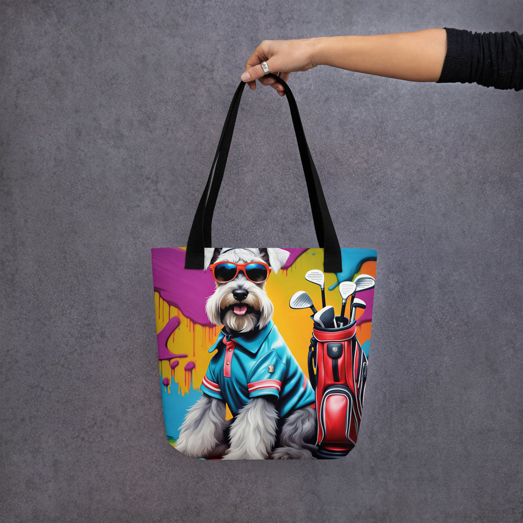 Tote bag-Miniature Schnauzer Golfer