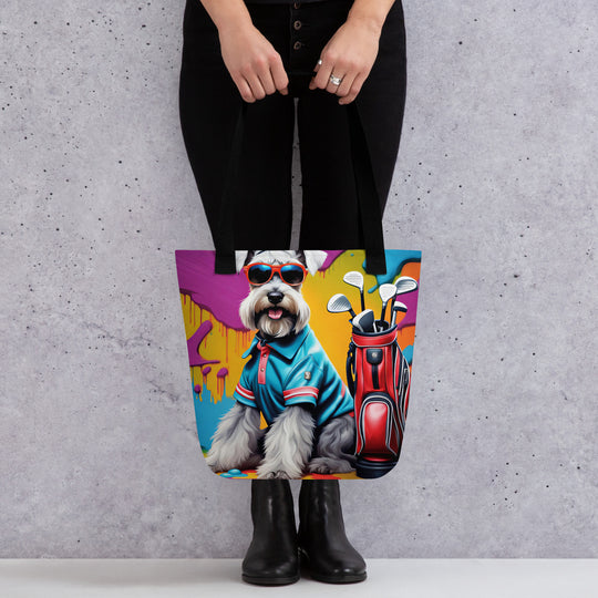 Tote bag-Miniature Schnauzer Golfer