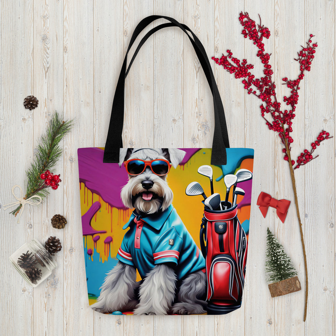 Tote bag-Miniature Schnauzer Golfer