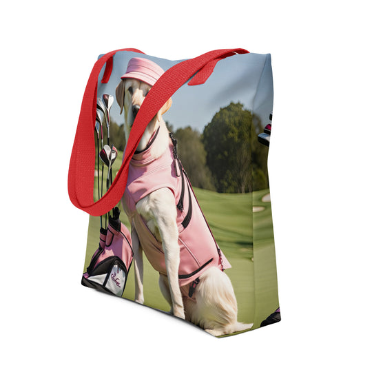 Tote bag-Golden Retriever Golfer