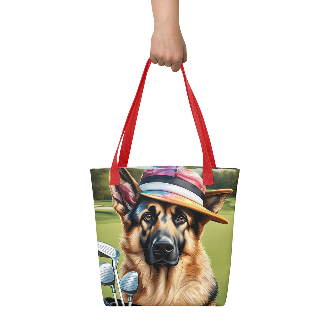 Tote bag-German Shepherd Golfer