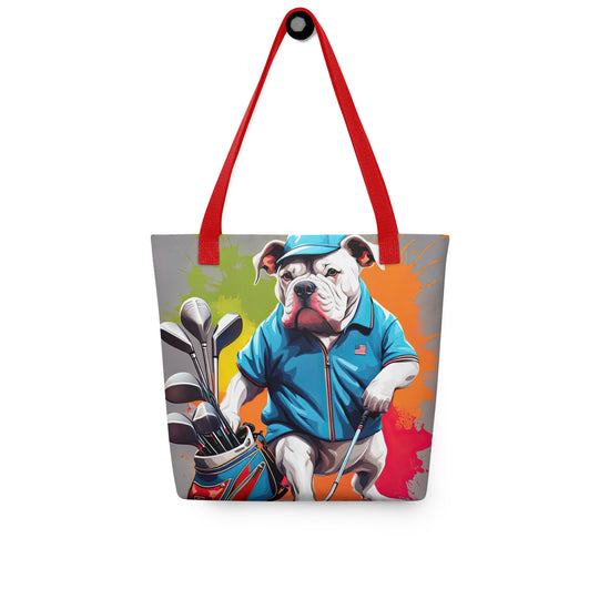 Tote bag-Bulldog Golfer