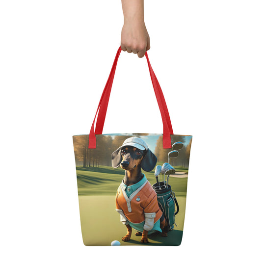 Tote bag-Dachshund Golfer