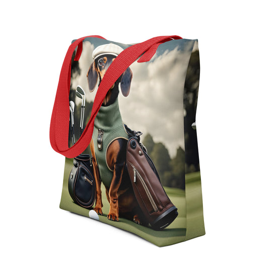 Tote bag-Dachshund Golfer V2