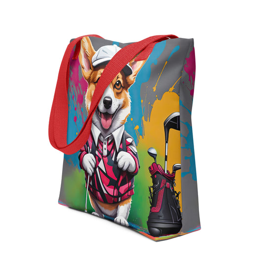 Tote bag-Pembroke Welsh Corgi Golfer