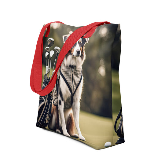 Tote bag-Australian Shepherd Golfer