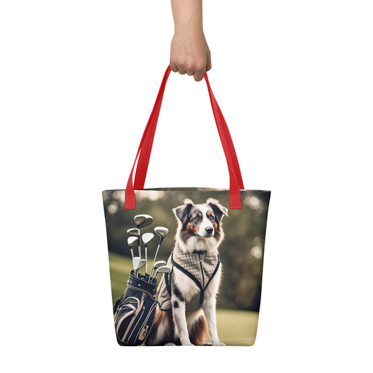 Tote bag-Australian Shepherd Golfer