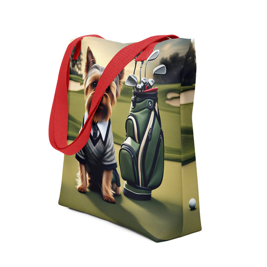 Tote bag-Yorkshire Terrier Golfer