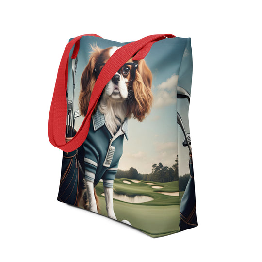 Tote bag-Cavalier King Charles Spaniel Golfer