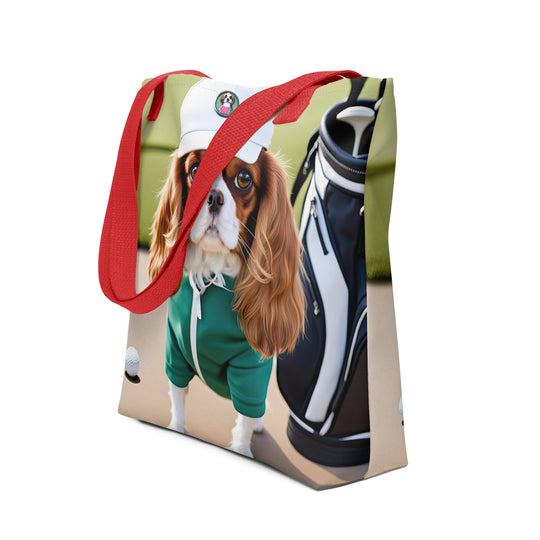 Tote bag-Cavalier King Charles Spaniel Golfer V5