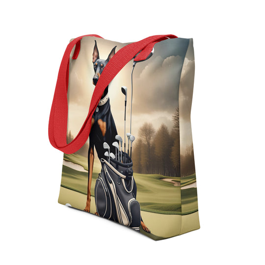 Tote bag-Doberman Pinscher Golfer