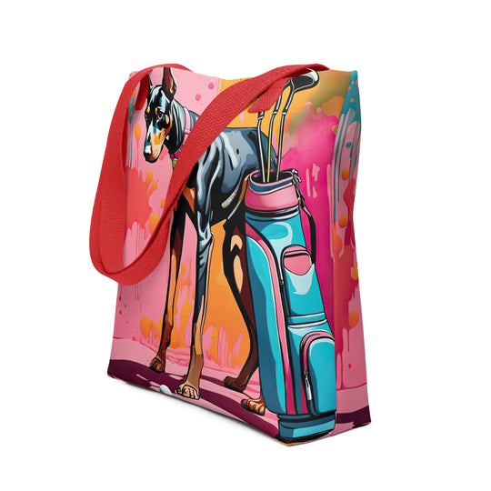 Tote bag-Doberman Pinscher Golfer V2