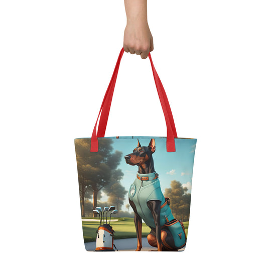 Tote bag-Doberman Pinscher Golfer V3