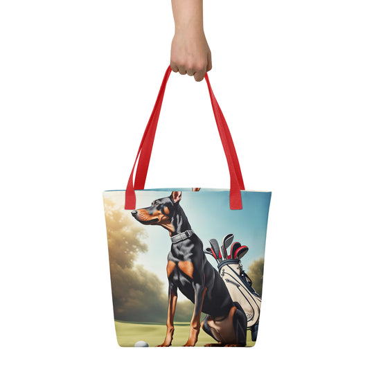 Tote bag-Doberman Pinscher Golfer V4