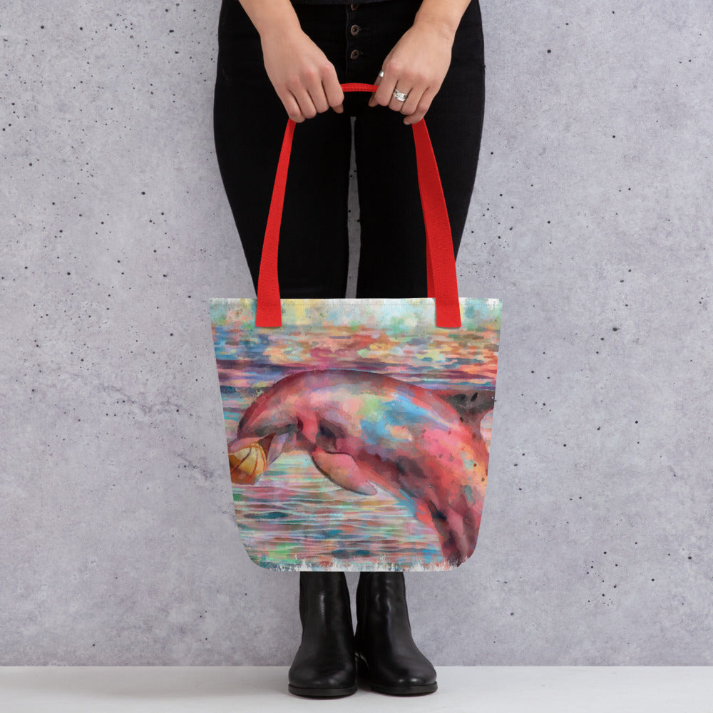 Tote bag - dolphin w ball