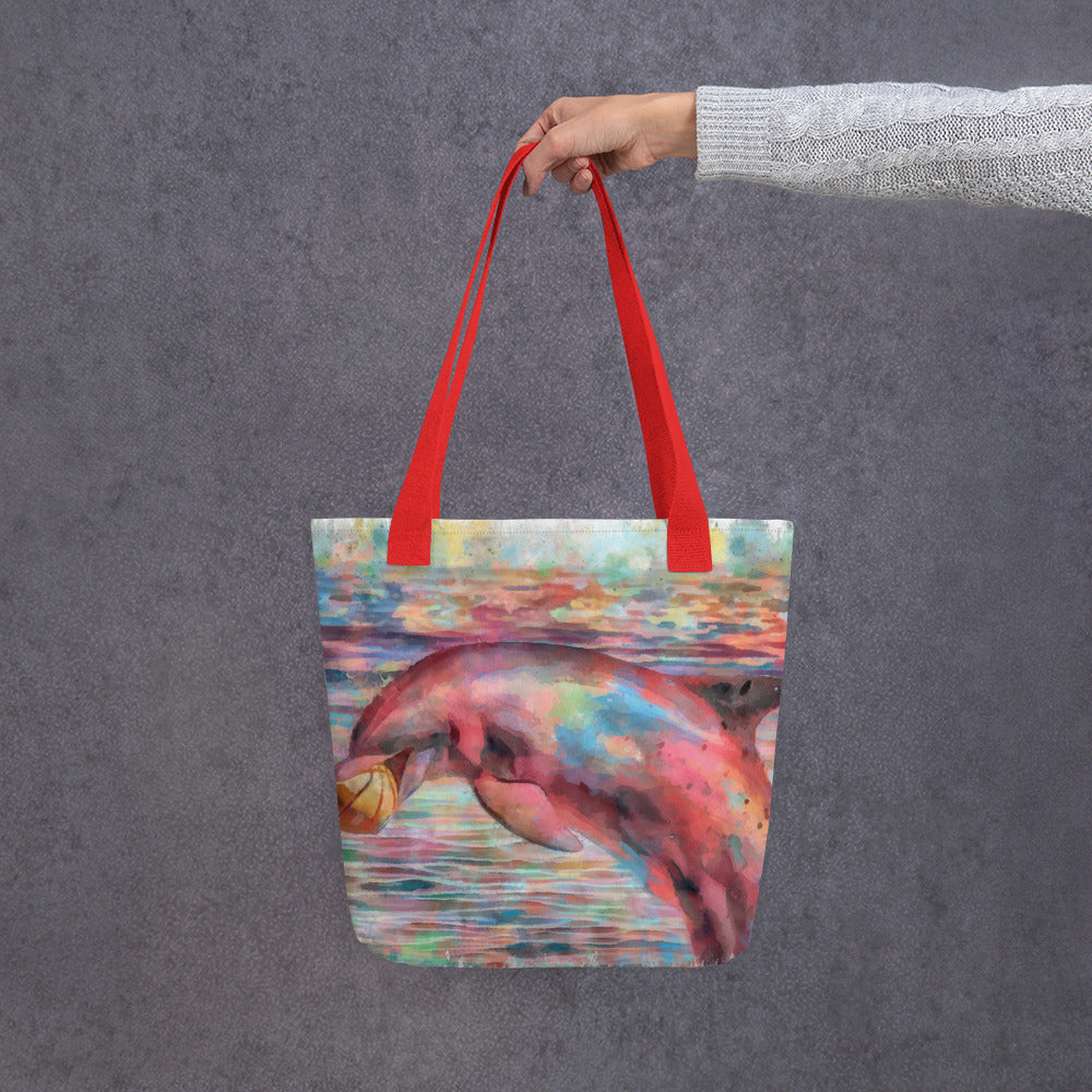 Tote bag - dolphin w ball