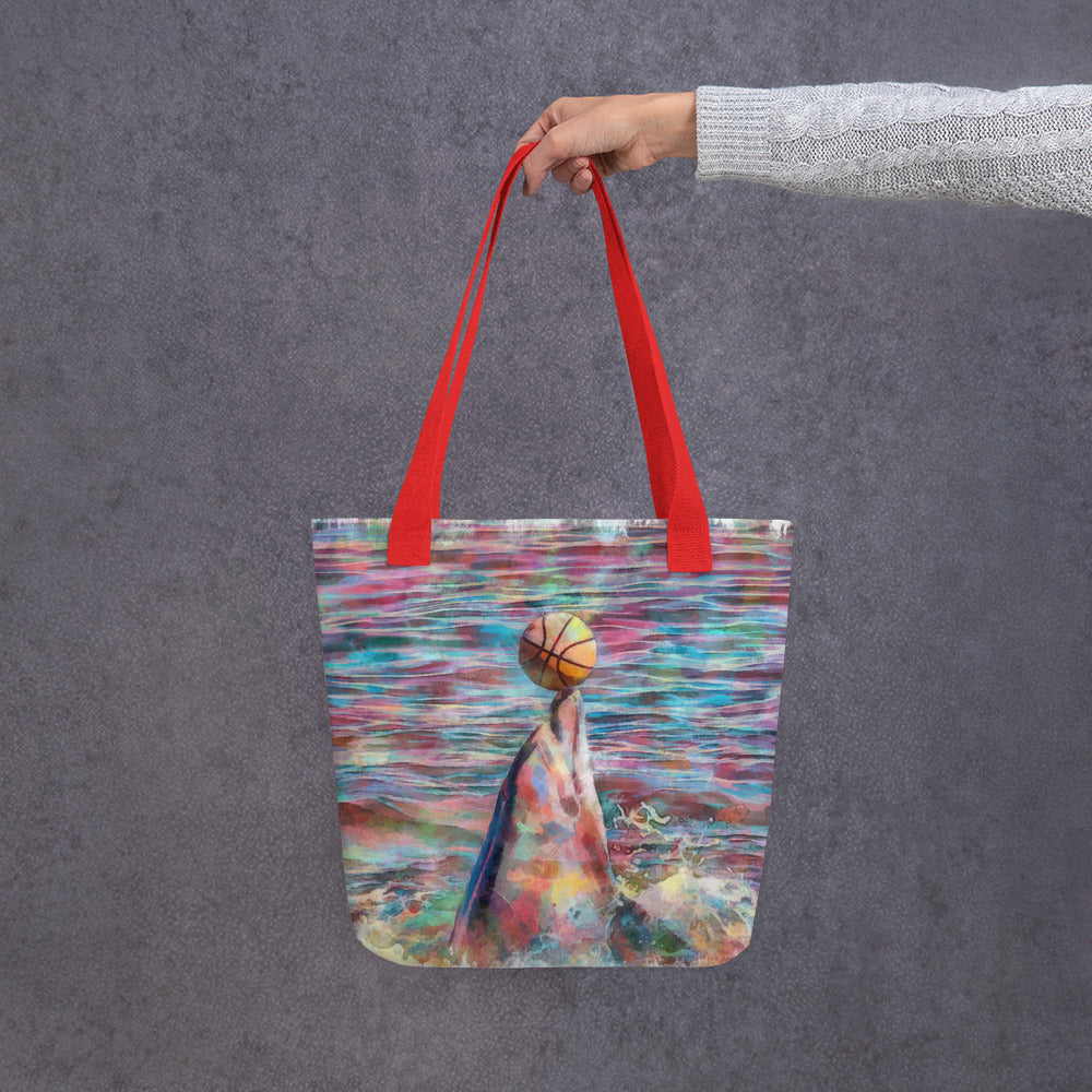 Tote bag - dolphin playing w ball