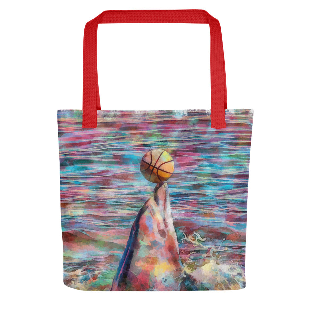 Tote bag - dolphin playing w ball
