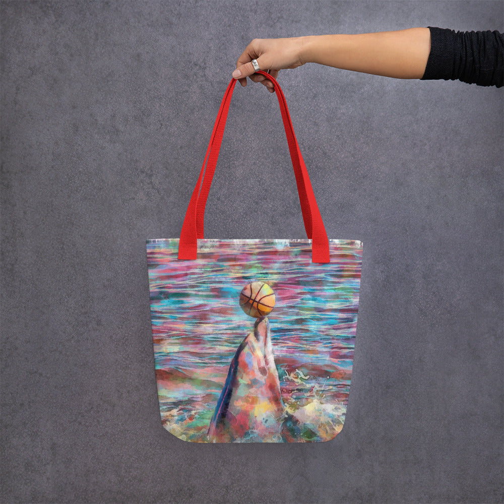 Tote bag - dolphin playing w ball