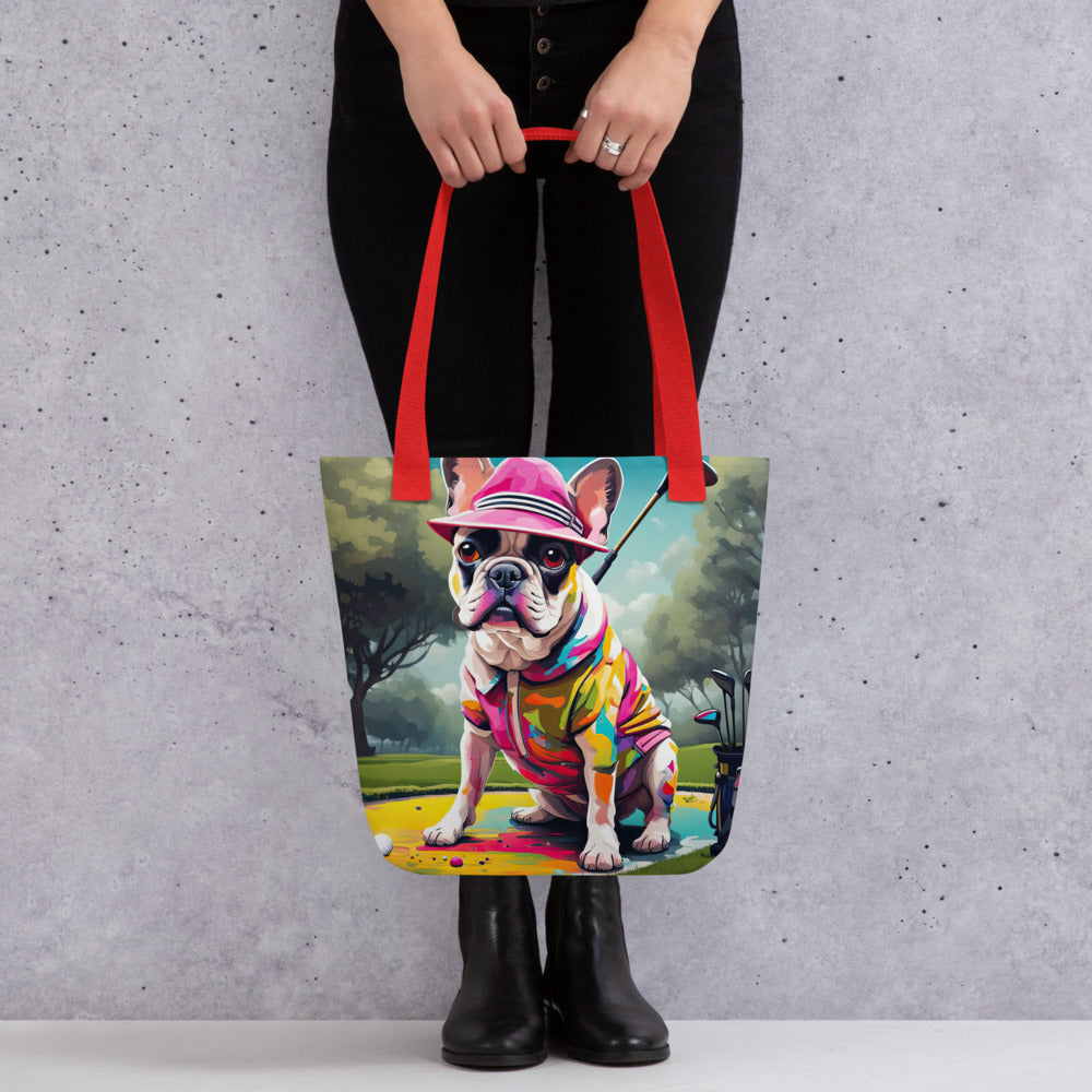 Tote bag-French Bulldog Golfer V8