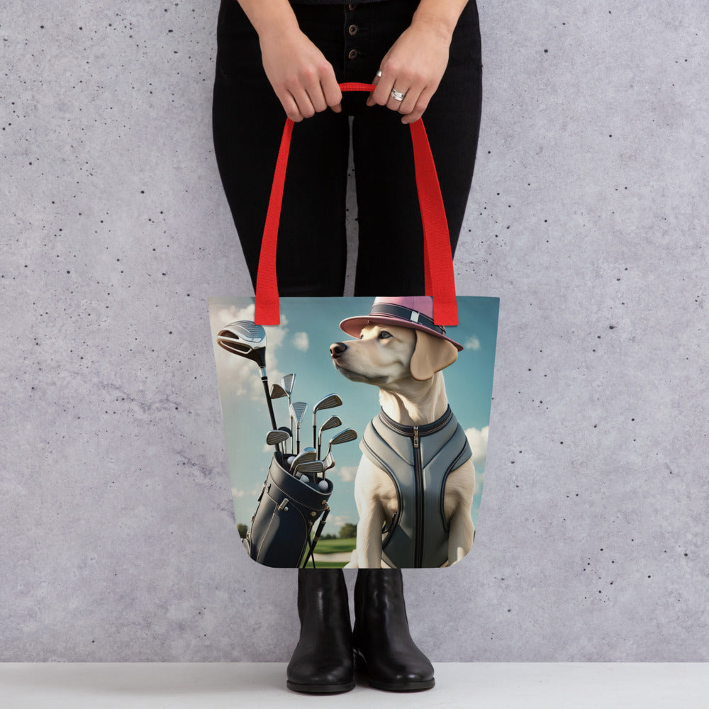 Tote bag-Labrador Retriever Golfer