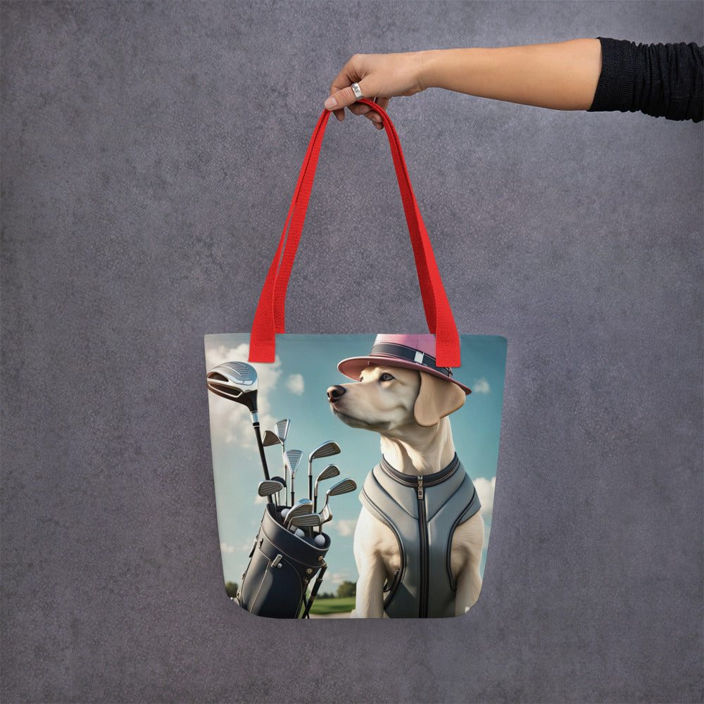 Tote bag-Labrador Retriever Golfer