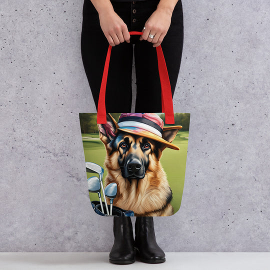 Tote bag-German Shepherd Golfer