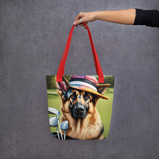 Tote bag-German Shepherd Golfer