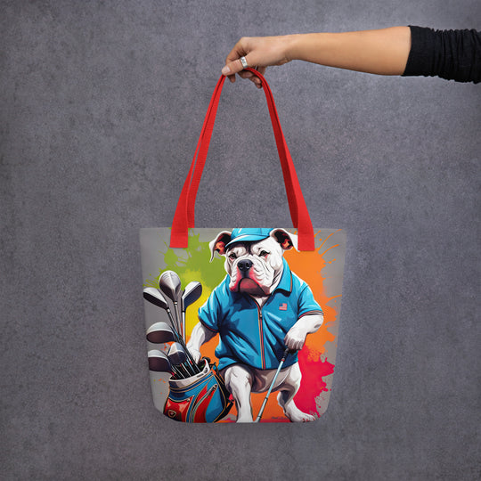 Tote bag-Bulldog Golfer