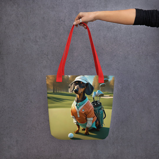 Tote bag-Dachshund Golfer