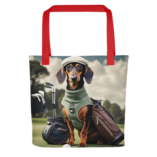 Tote bag-Dachshund Golfer V2