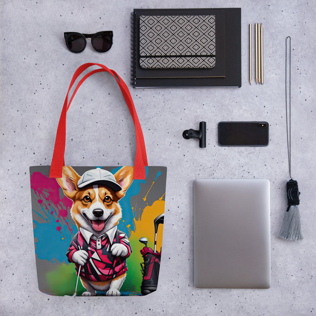 Tote bag-Pembroke Welsh Corgi Golfer