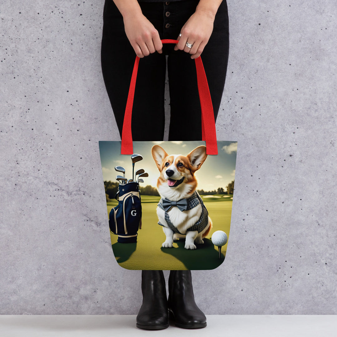 Tote bag-Pembroke Welsh Corgi Golfer V2