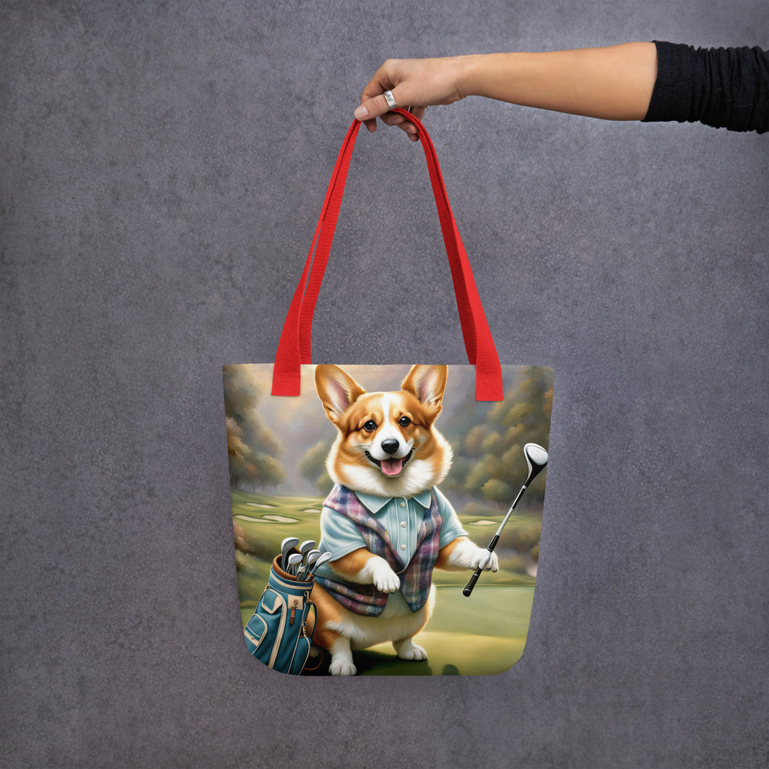 Tote bag-Pembroke Welsh Corgi Golfer V4