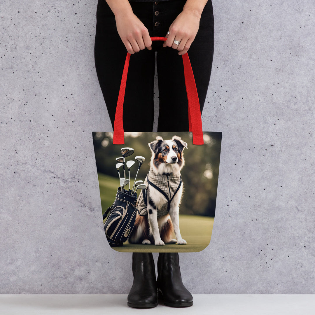 Tote bag-Australian Shepherd Golfer