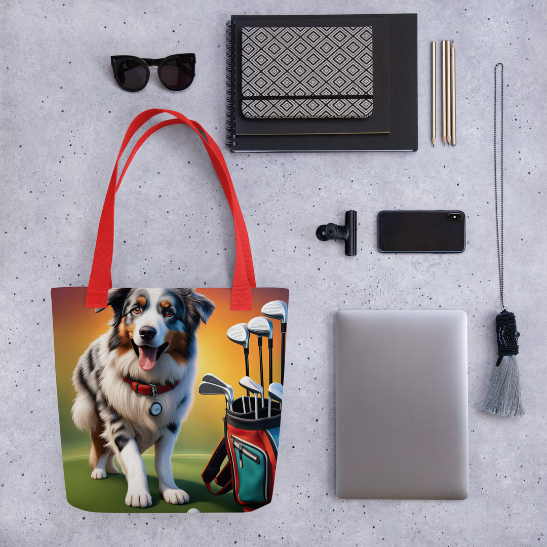 Tote bag-Australian Shepherd Golfer V2