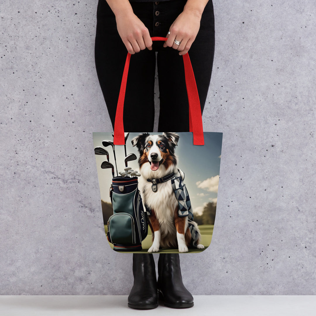 Tote bag-Australian Shepherd Golfer V3