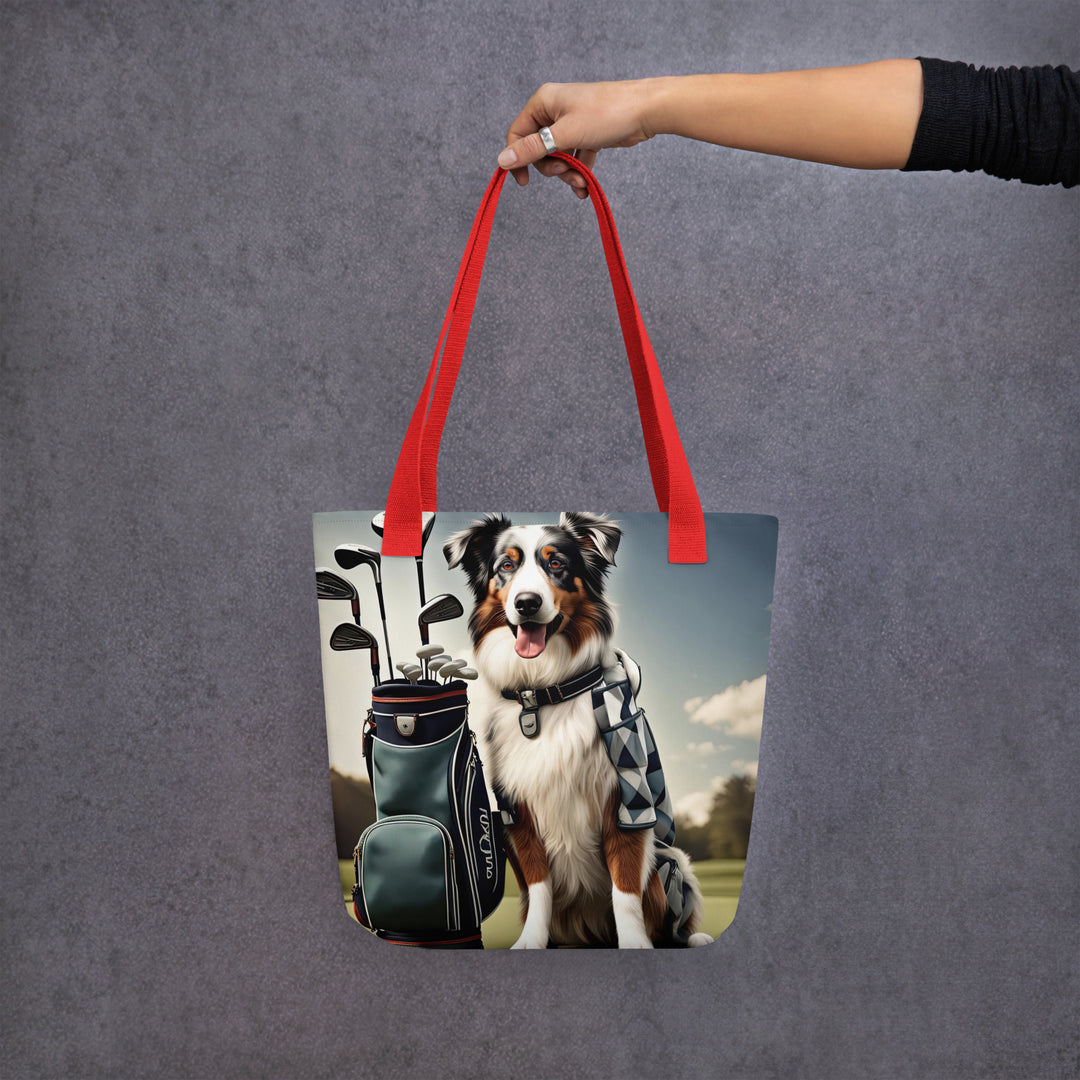 Tote bag-Australian Shepherd Golfer V3