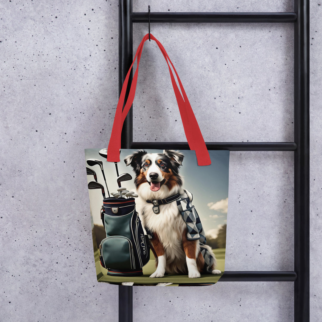 Tote bag-Australian Shepherd Golfer V3