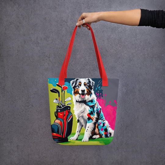 Tote bag-Australian Shepherd Golfer V4