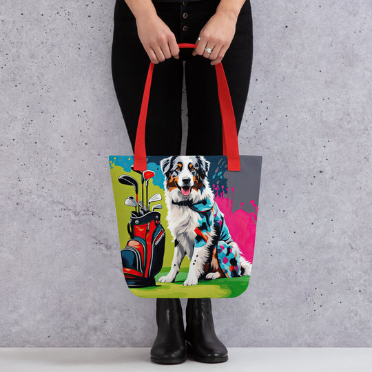 Tote bag-Australian Shepherd Golfer V4