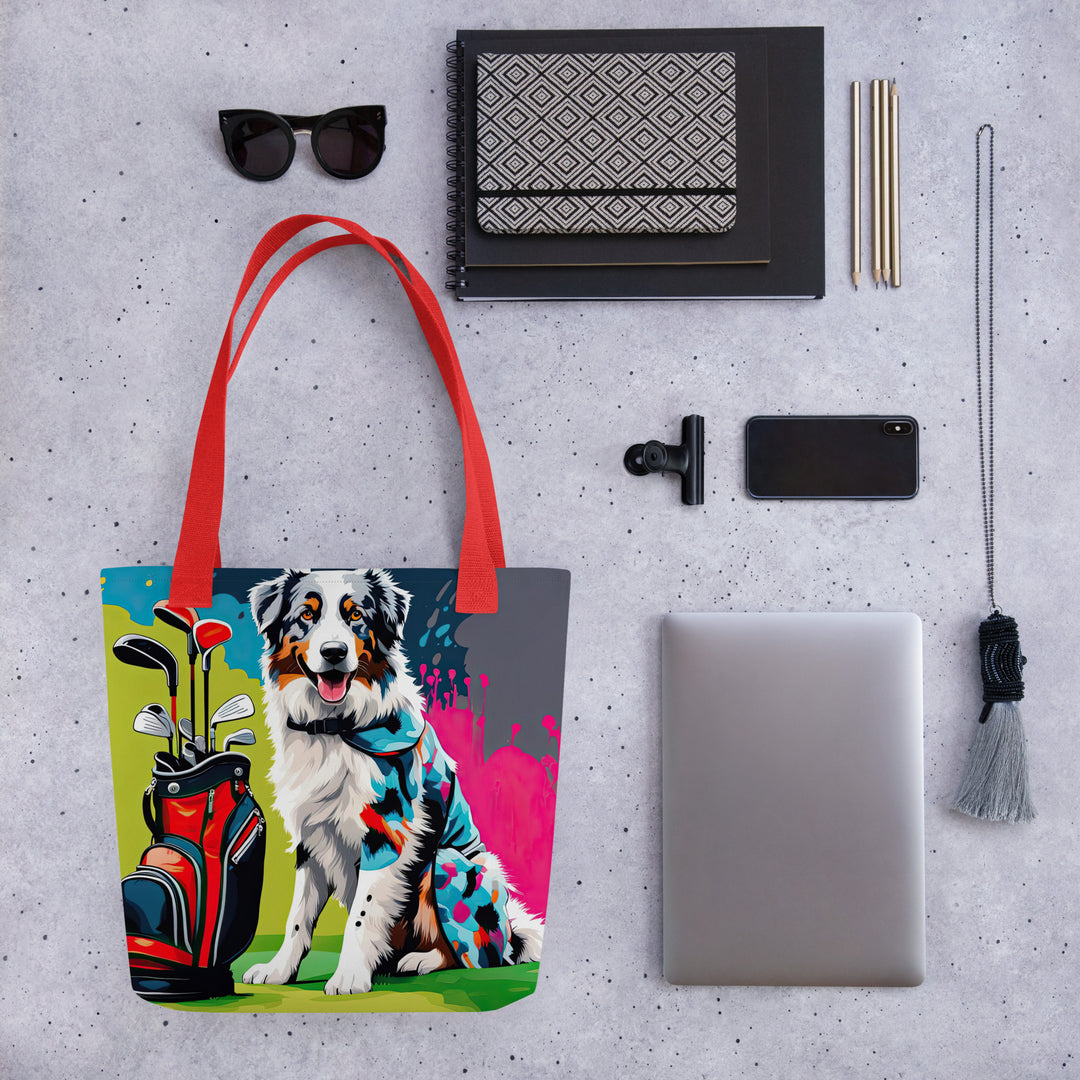 Tote bag-Australian Shepherd Golfer V4