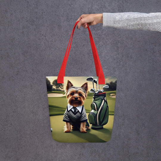 Tote bag-Yorkshire Terrier Golfer