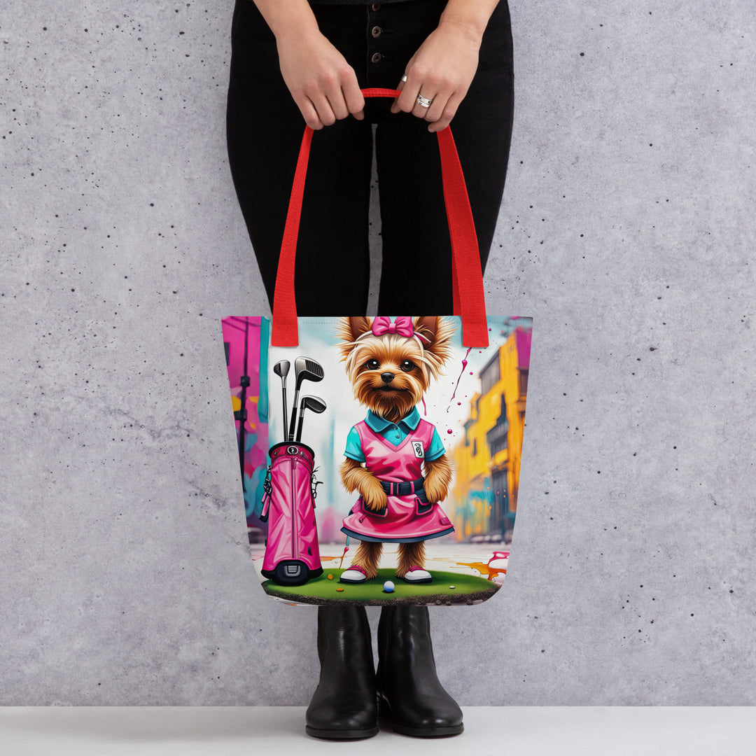 Tote bag-Yorkshire Terrier Golfer V2