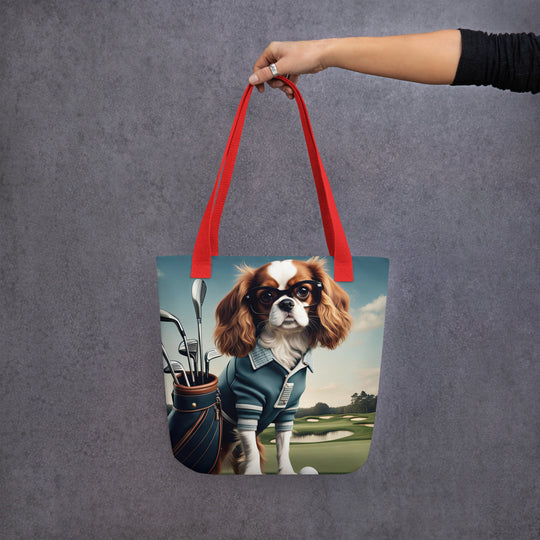 Tote bag-Cavalier King Charles Spaniel Golfer